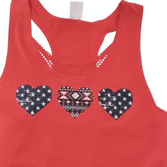 Red White Blue Stars Hearts Mesh-Trim Racerback Tank Top Jr. 11-13 - Picture 3 of 4
